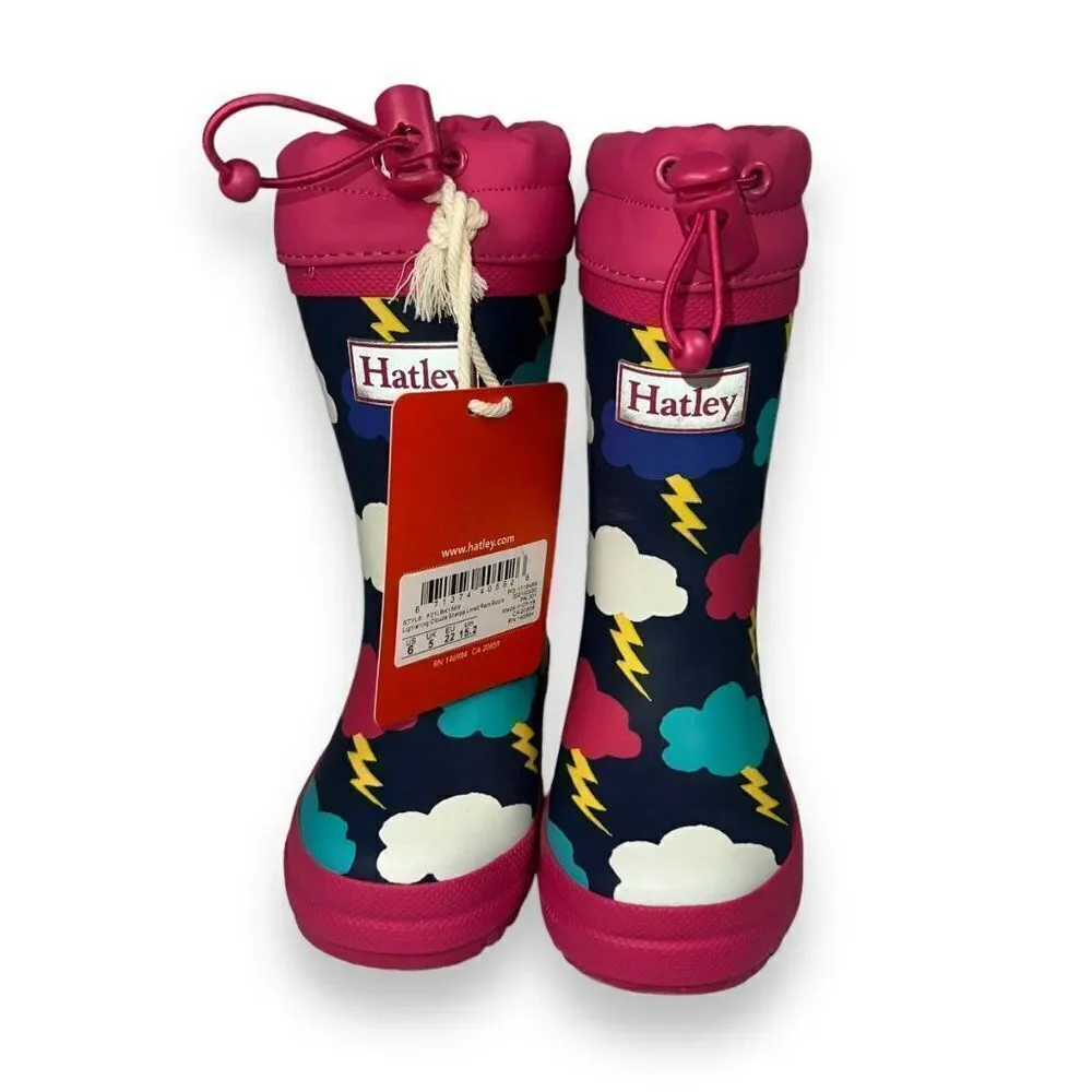 Hatley Lighting Clouds‎ Sherpa Lined Rain Boots F21LBK1569 Toddler 6